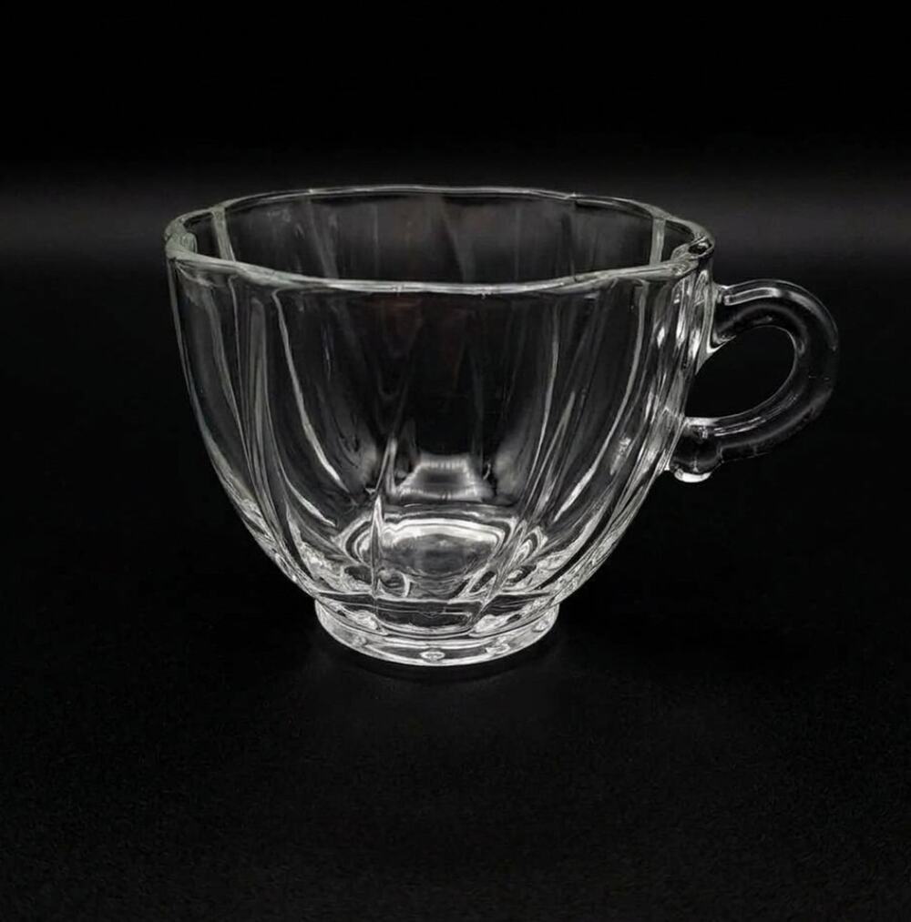 Glass Punch Snack Cup Swirl Scalloped Edge Lampwork Handle Hobnail Bottom